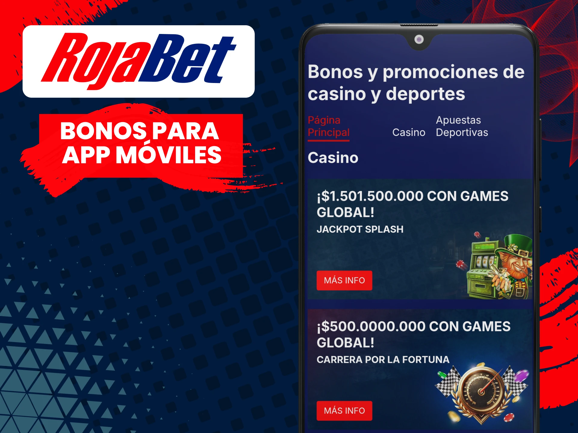 Consigue bonos en la app de Rojabet.