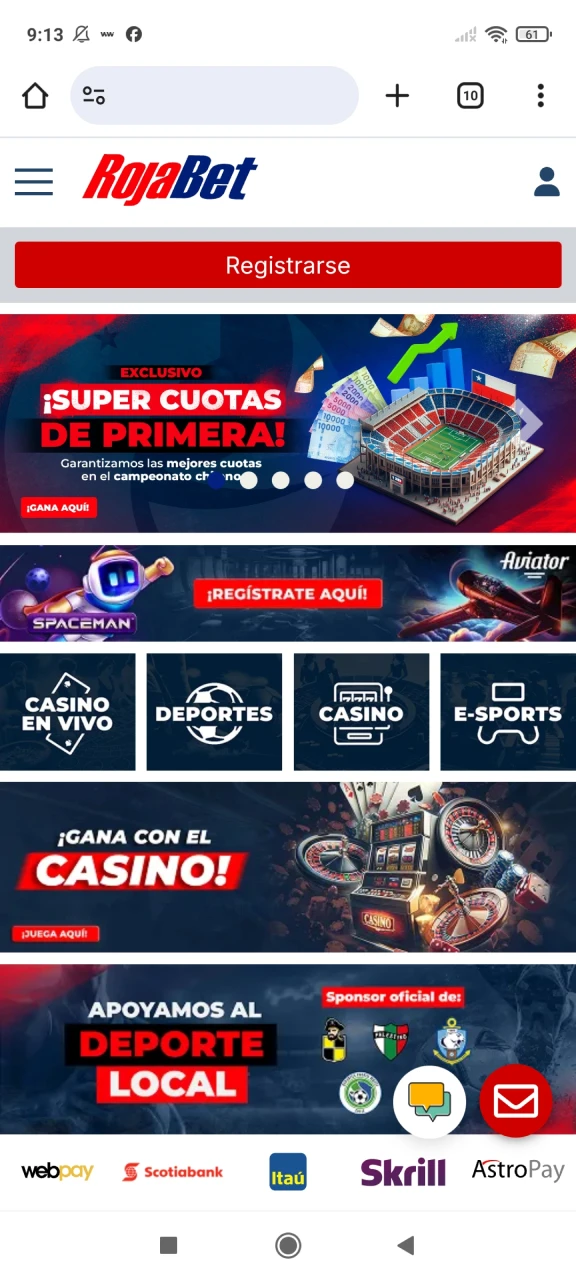 Abre el sitio web de Rojabet para descargar la aplicación.