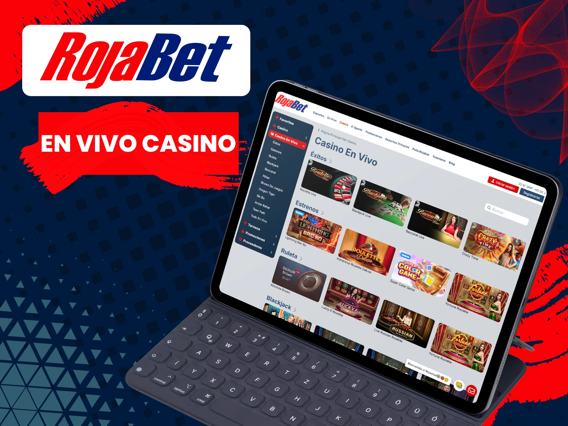 Visita la sección de casino en vivo en el sitio web de Rojabet.