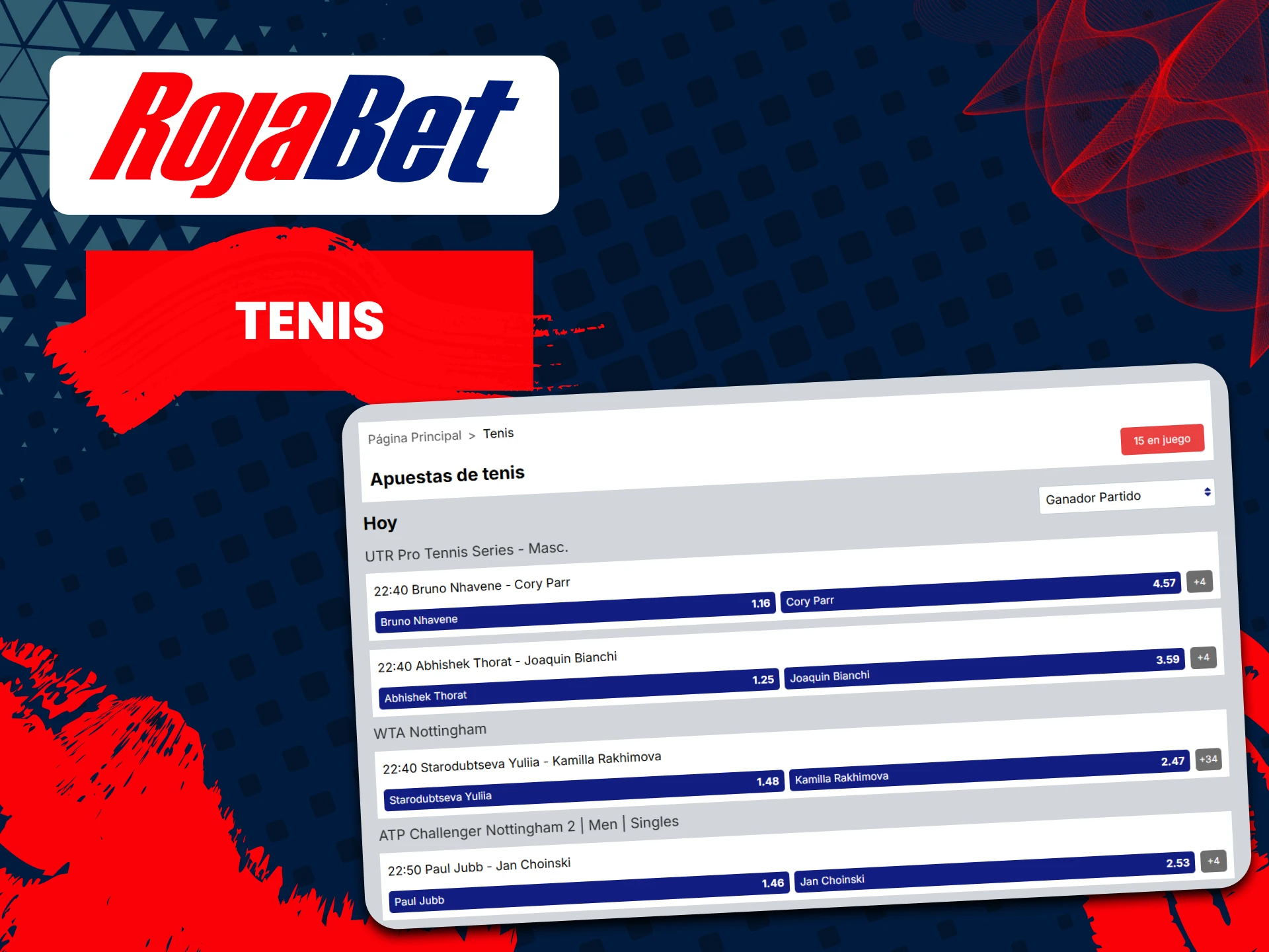 El tenis es ideal para apostar en Rojabet.