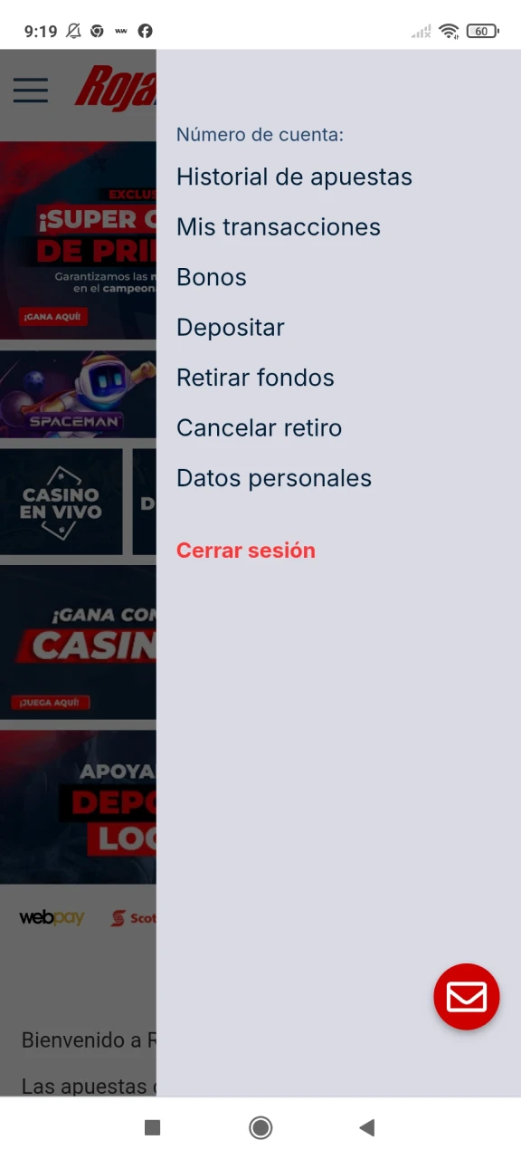 Ve a tu billetera para recargar tus fondos en Rojabet.