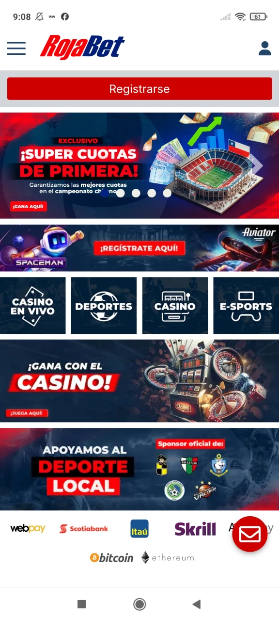 Visita el sitio web de Rojabet para registrarte.