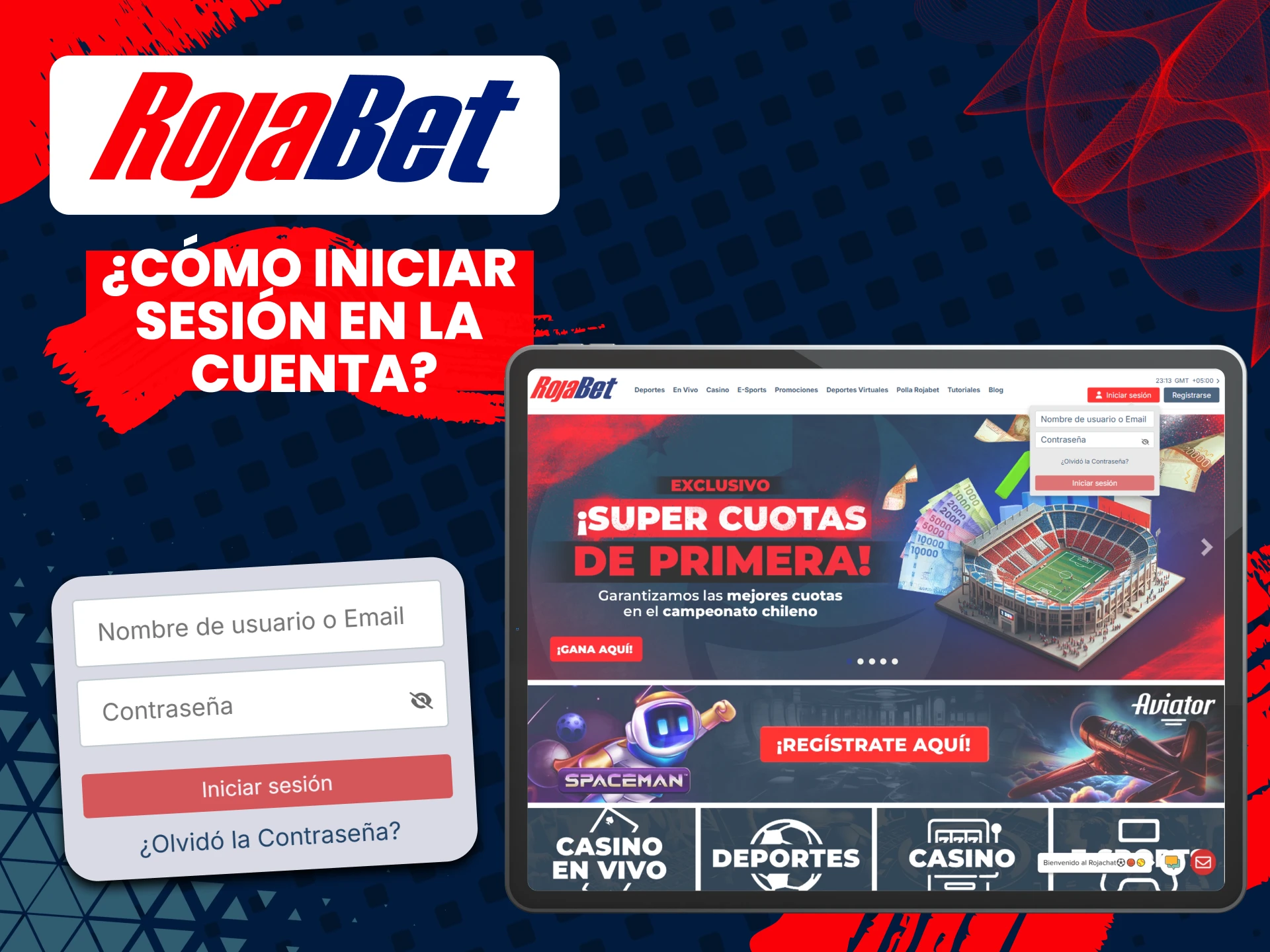 Inicie sesión en su cuenta personal en el sitio web de Rojabet.