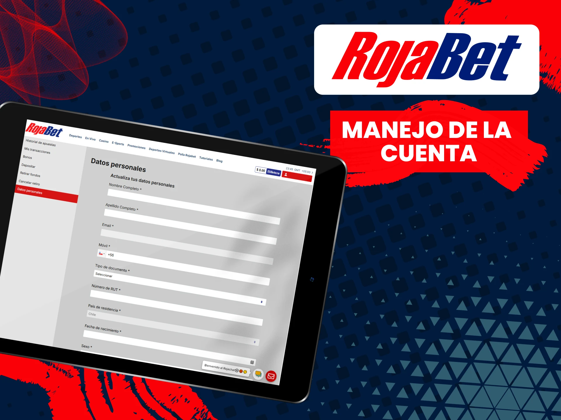 Administra tu cuenta personal en el sitio web de Rojabet.