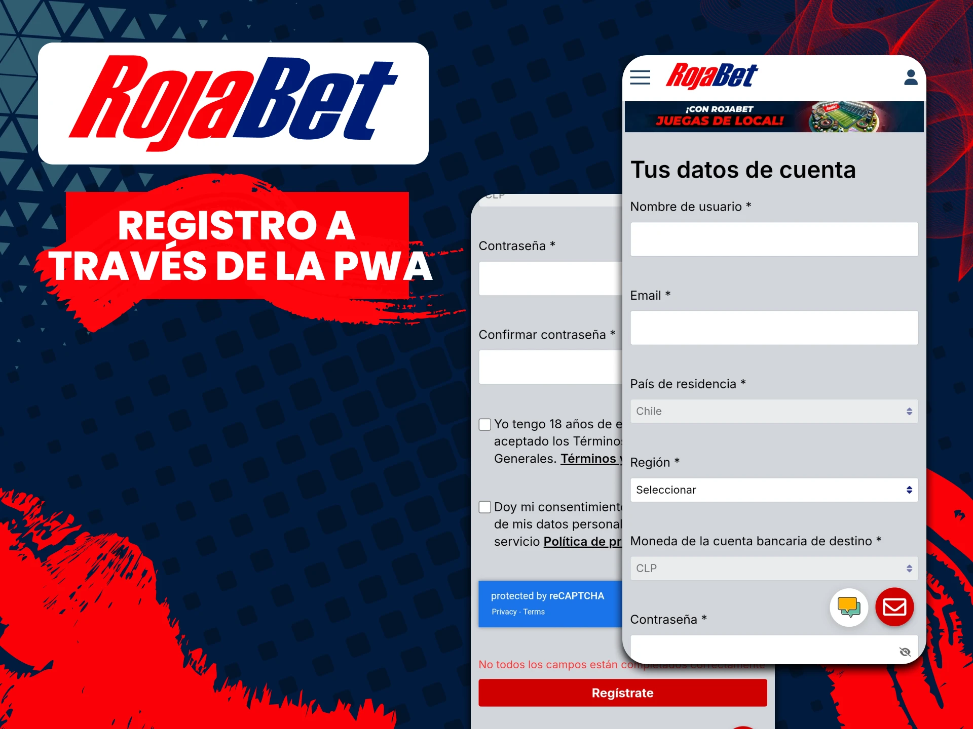 Puedes registrarte en la aplicación de Rojabet.