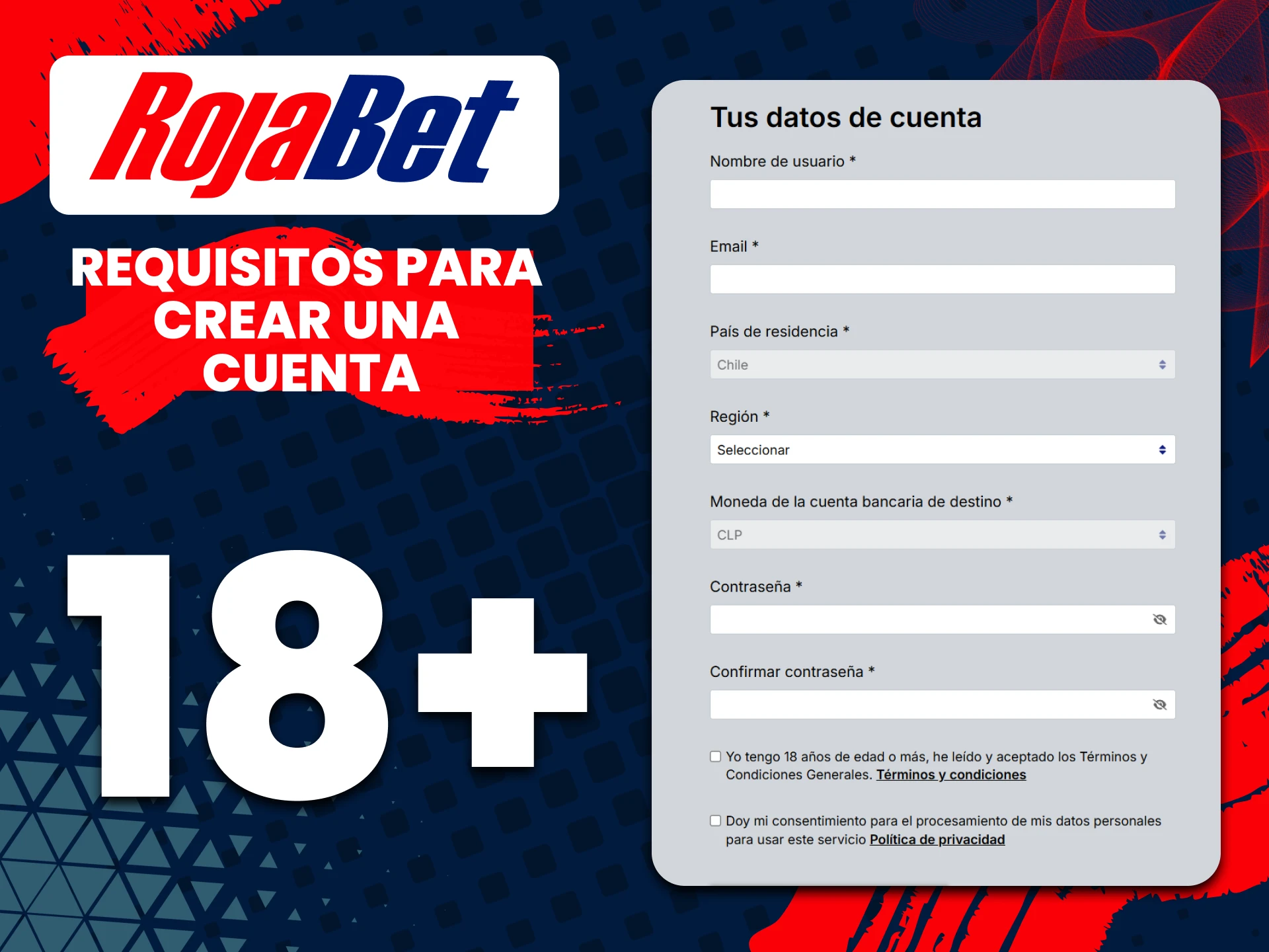 Consulta los requisitos para registrarse en Rojabet.
