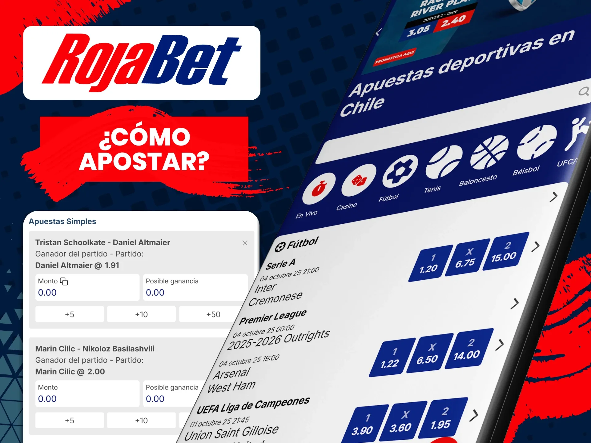 Vaya a la sección de deportes del sitio web de Rojabet para realizar apuestas.
