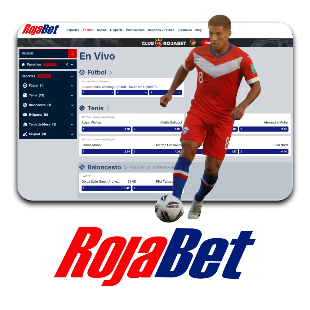 Elija eventos deportivos en vivo para apostar en el sitio web de Rojabet.