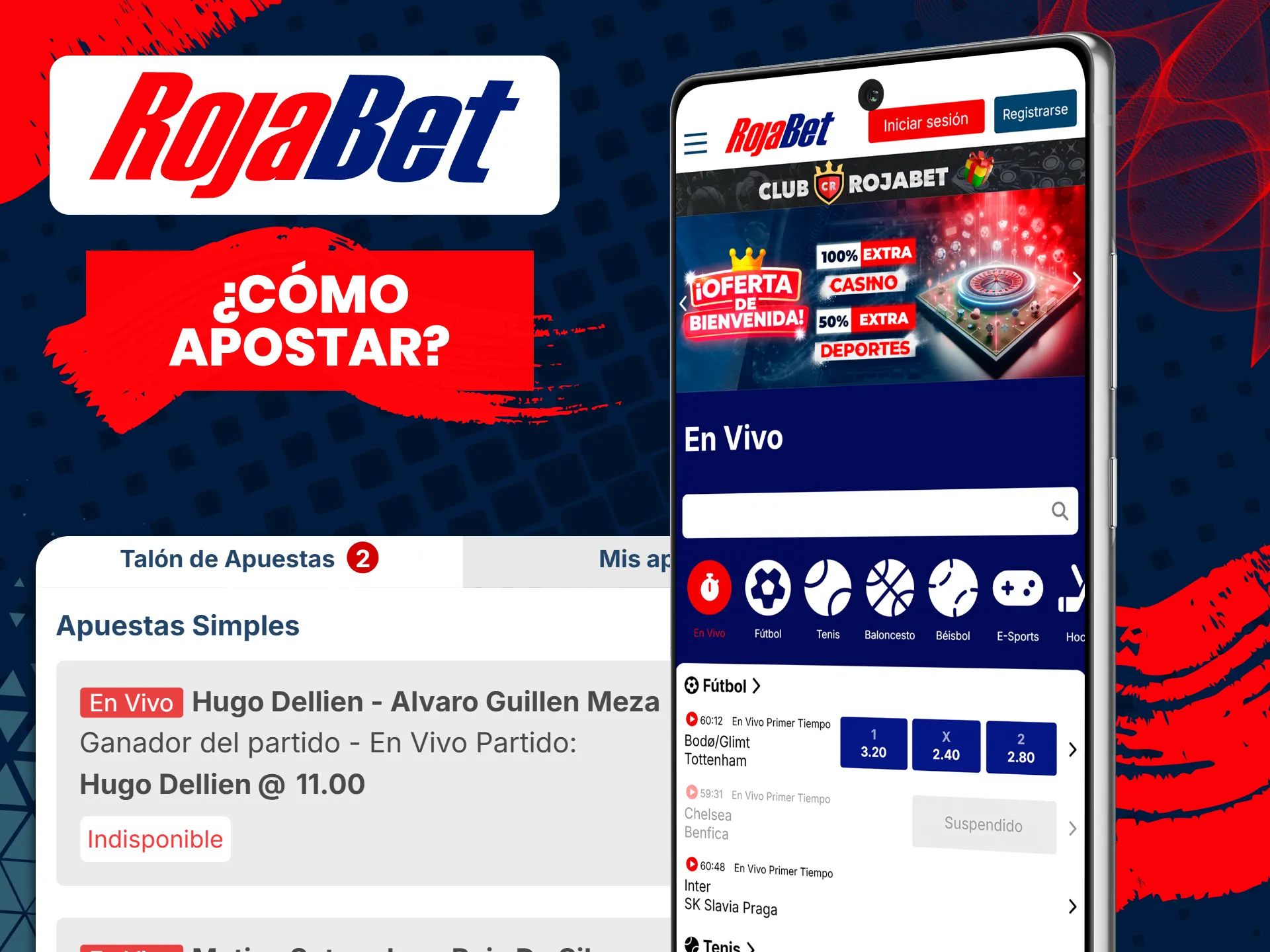 Abre la sección de deportes en vivo y haz una apuesta en Rojabet.