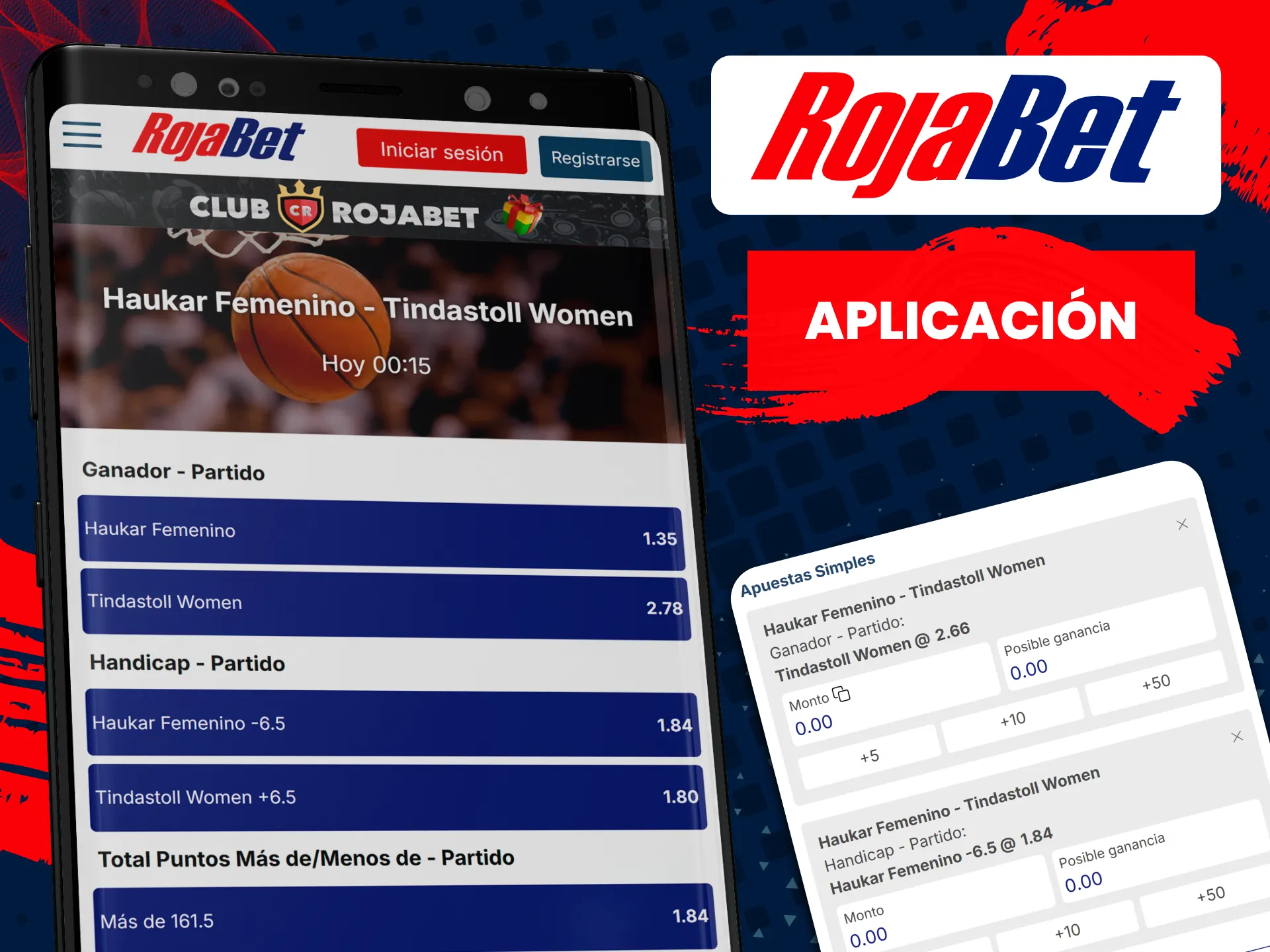 Descarga la aplicación de Rojabet para apostar en baloncesto.