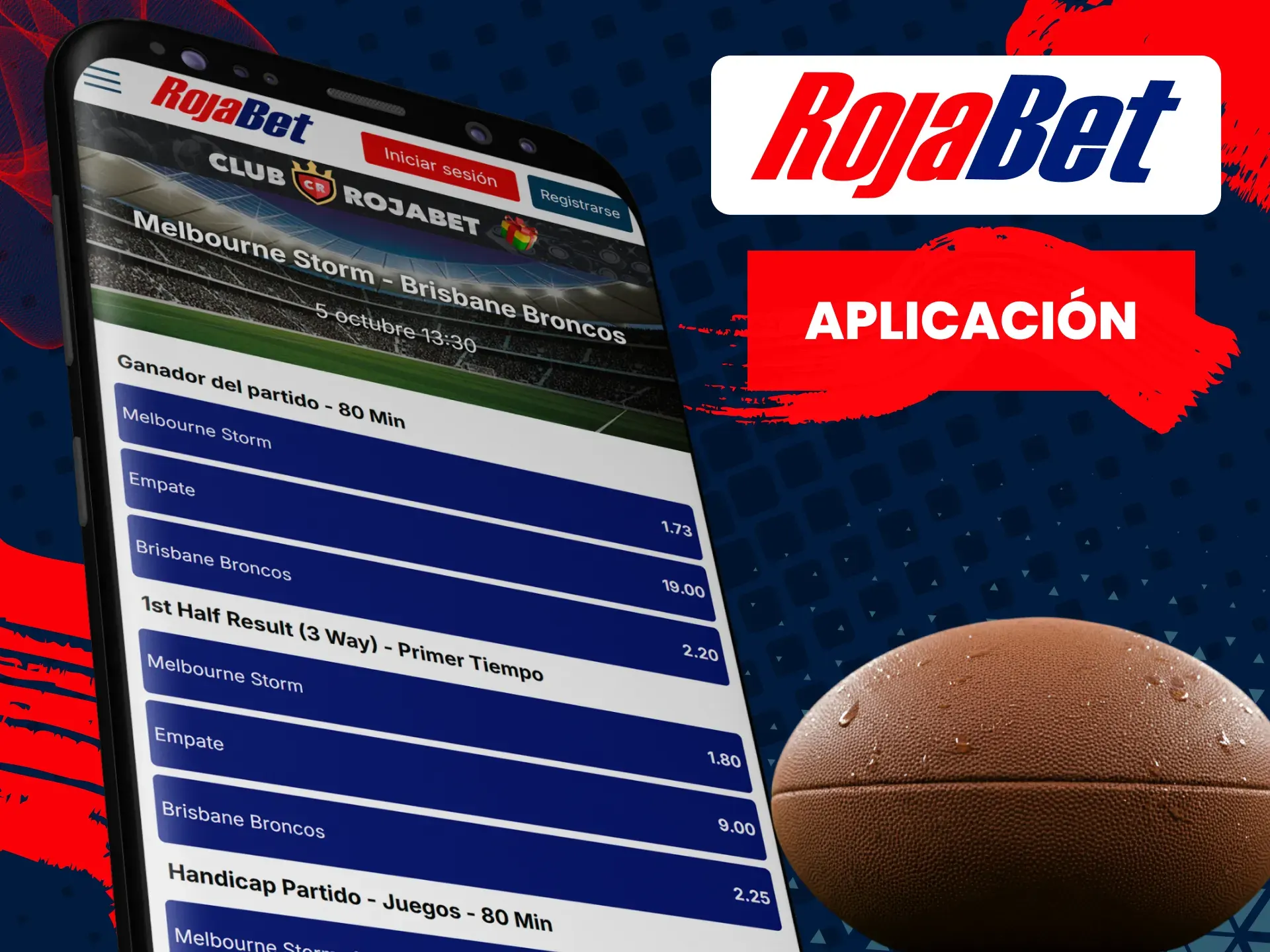 En la aplicación de Rojabet podrás encontrar rugby para apostar.