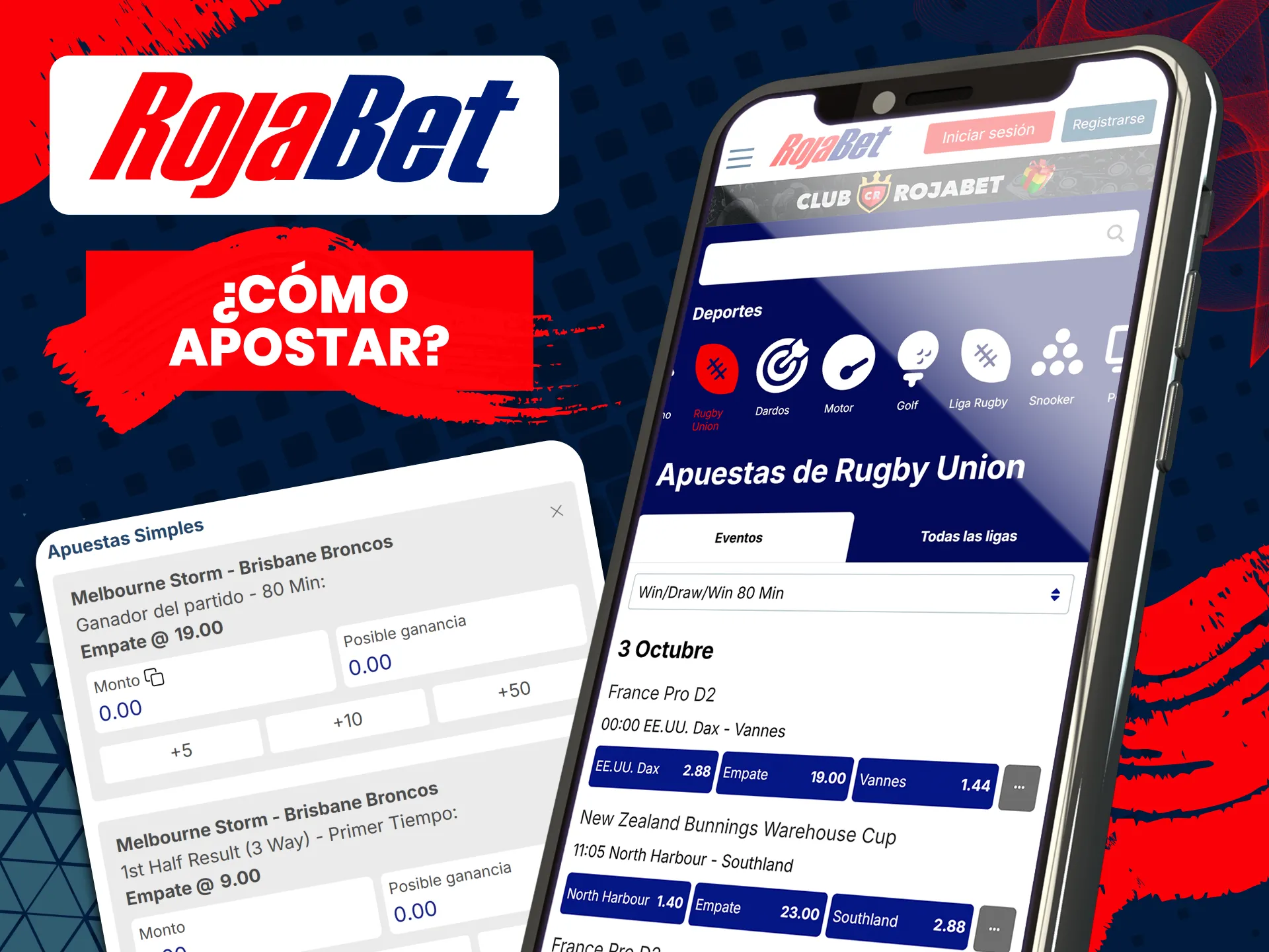 Al recargar tu depósito, podrás realizar apuestas en rugby con Rojabet.