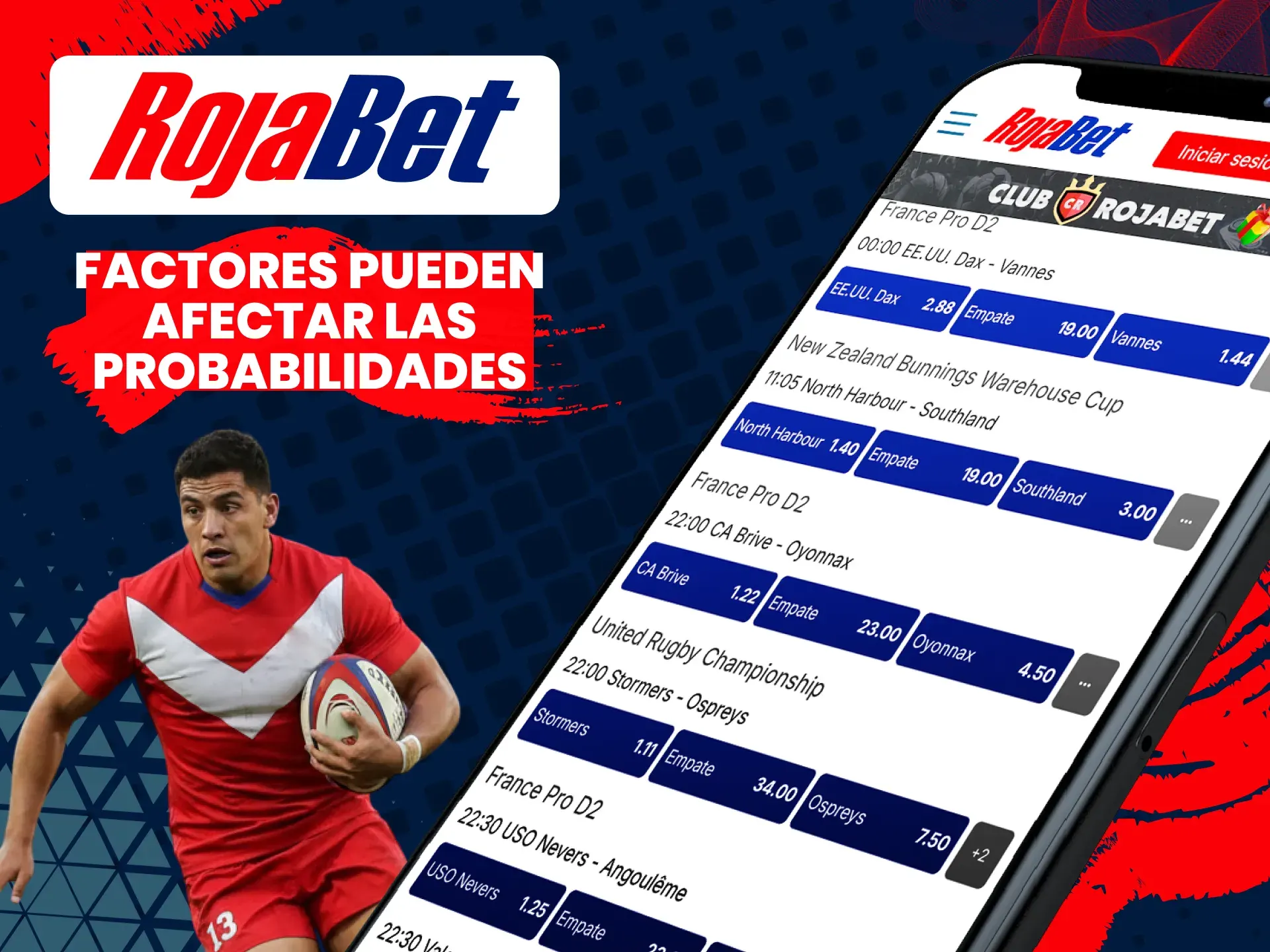 Consulta las cuotas de rugby antes de apostar en Rojabet.