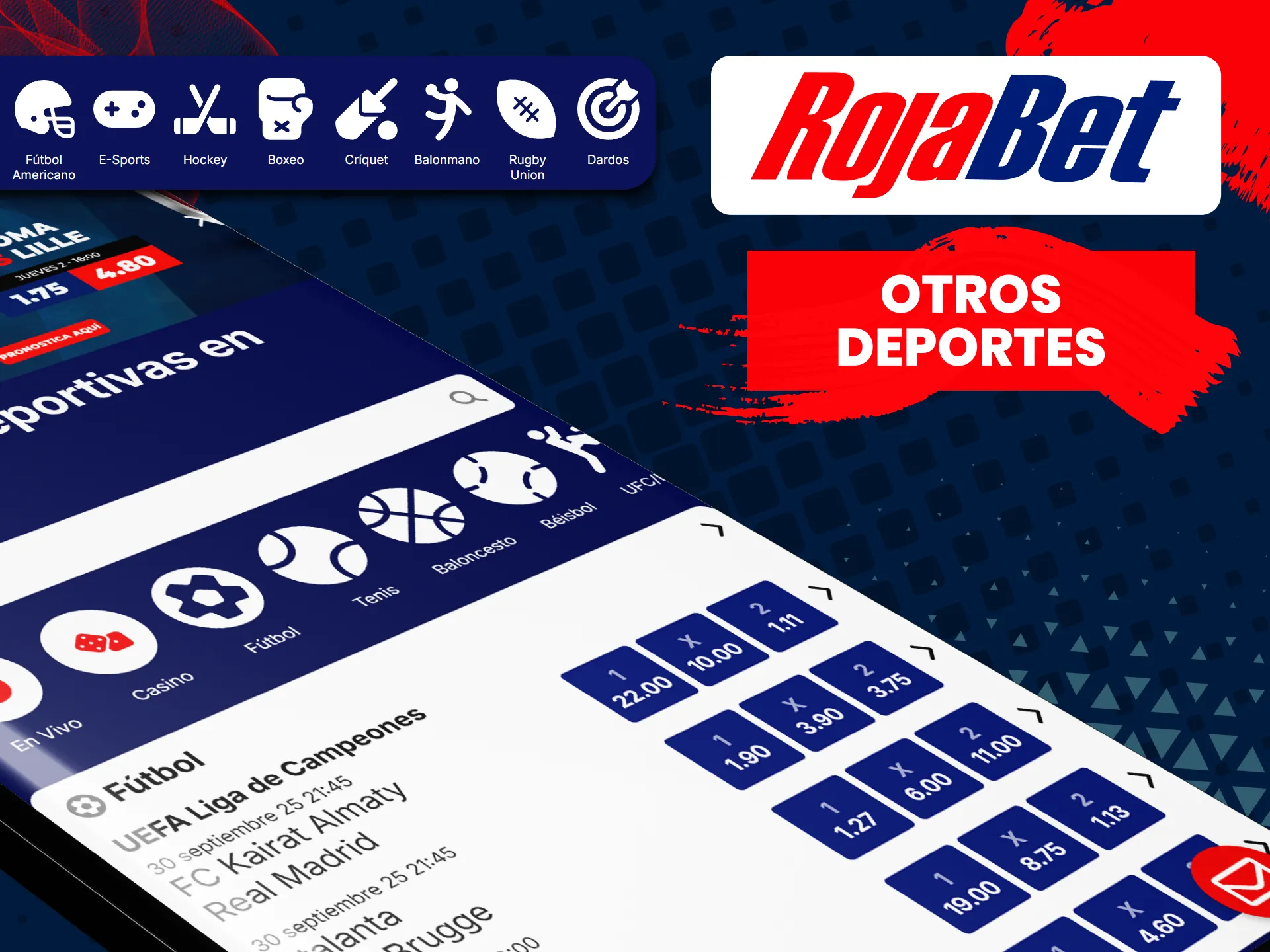 Además del tenis, hay muchos otros eventos deportivos en los que apostar en Rojabet.